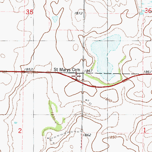 Topographic Map of Old Saint John's Catholic Cemetery, ND