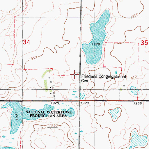 Topographic Map of Peace Cemetery, ND