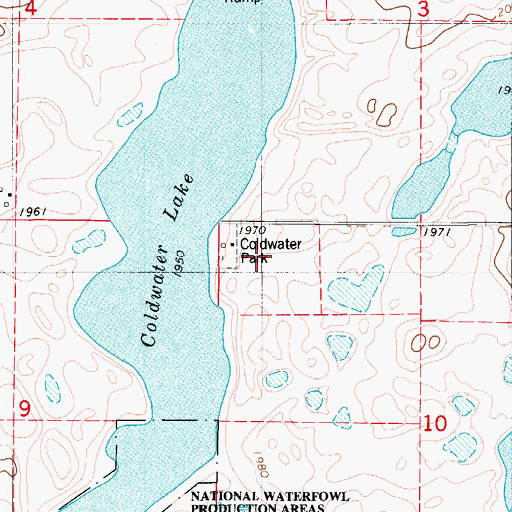 Topographic Map of Coldwater Park, ND