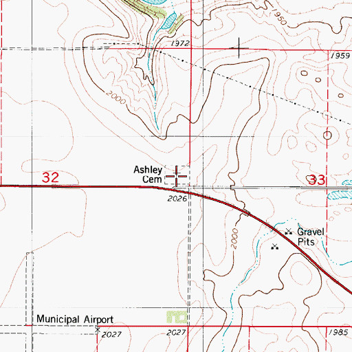 Topographic Map of Ashley City Cemetery, ND