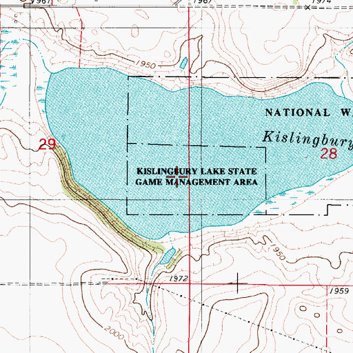 Topographic Map of Kislingbury Lake State Game Management Area, ND