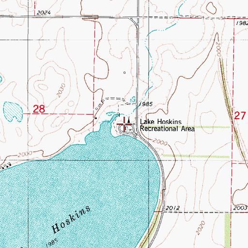 Topographic Map of Lake Hoskins Recreational Area, ND