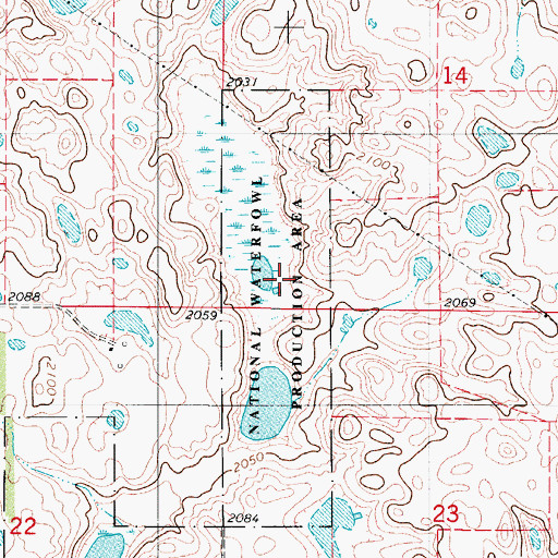 Topographic Map of National Waterfowl Production Area, ND