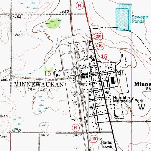 Topographic Map of Minnewaukan, ND