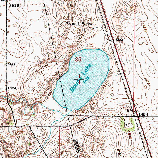 Topographic Map of Round Lake, ND