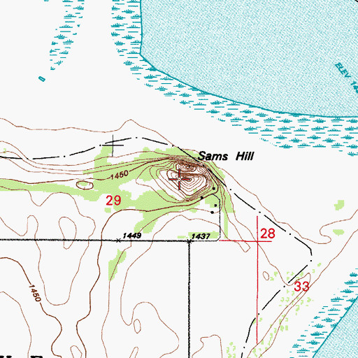 Topographic Map of Sams Hill, ND