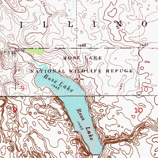 Topographic Map of Rose Lake National Wildlife Refuge, ND