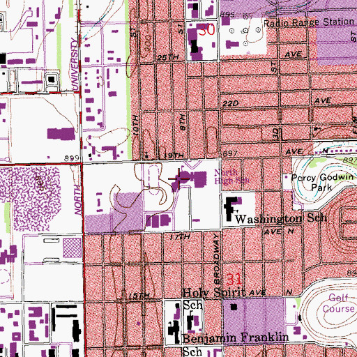Topographic Map of North High School, ND