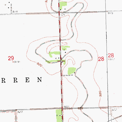 Topographic Map of Warren Town Hall, ND