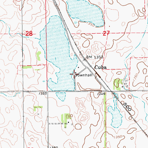 Topographic Map of Cuba Town Hall, ND