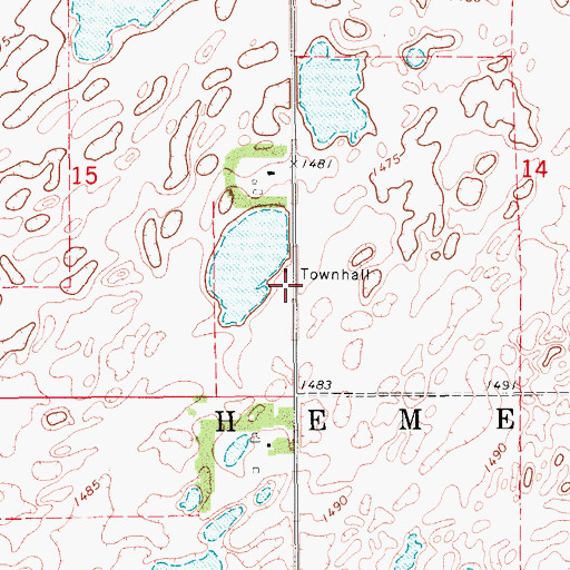 Topographic Map of Hemen Town Hall, ND