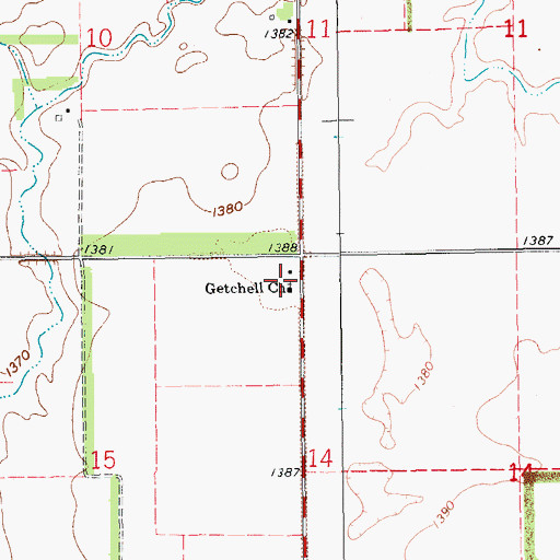 Topographic Map of Getchell Town Hall, ND