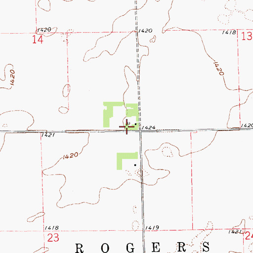 Topographic Map of Rogers Town Hall, ND
