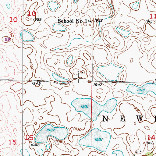 Topographic Map of Newbury Town Hall, ND