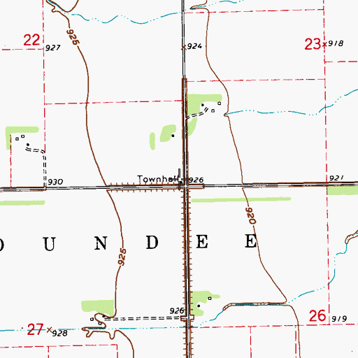 Topographic Map of Dundee Town Hall, ND