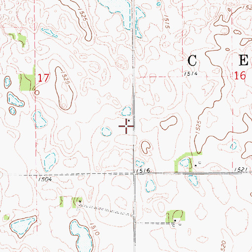 Topographic Map of Central Town Hall, ND