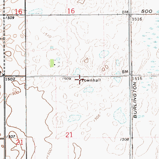 Topographic Map of Clara Town Hall, ND