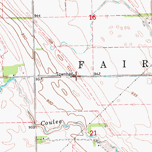 Topographic Map of Fairfield Town Hall, ND
