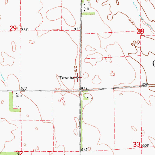 Topographic Map of Oakville Town Hall, ND