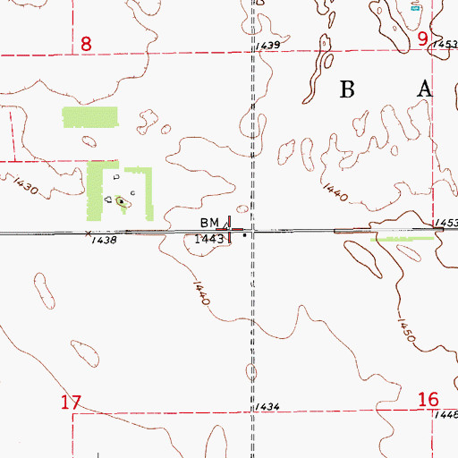 Topographic Map of Ball Hill Town Hall, ND