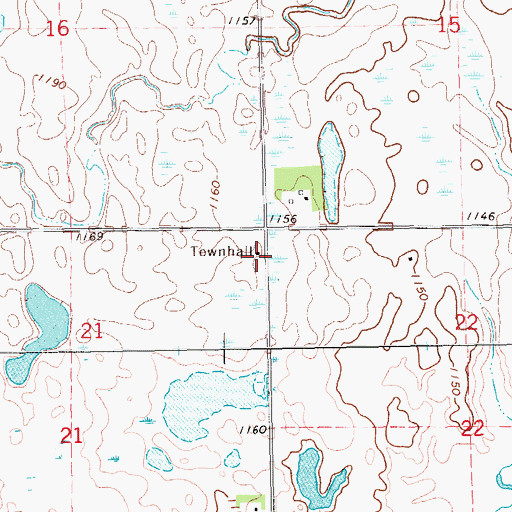 Topographic Map of Beaver Creek Town Hall, ND