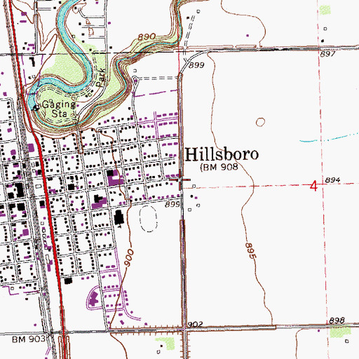Topographic Map of Hillsboro Town Hall, ND