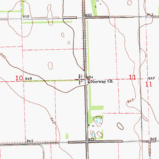 Topographic Map of Norway Town Hall, ND