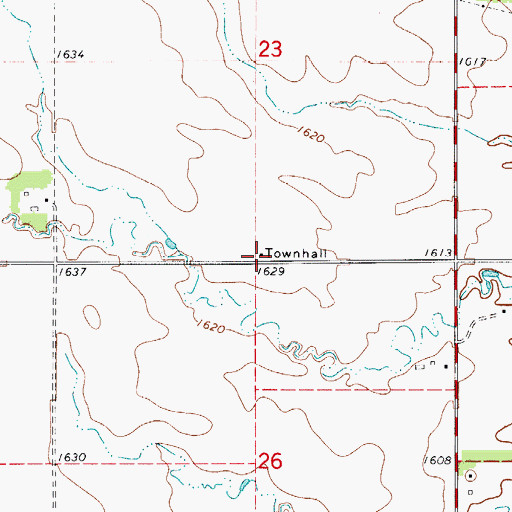 Topographic Map of Grand Valley Town Hall, ND