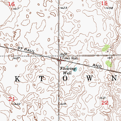 Topographic Map of Yorktown Town Hall, ND