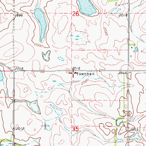 Topographic Map of Northwest Town Hall, ND