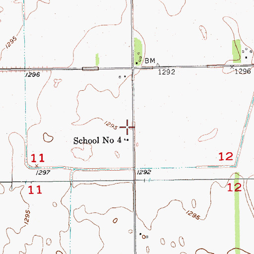 Topographic Map of Southwest Town Hall, ND