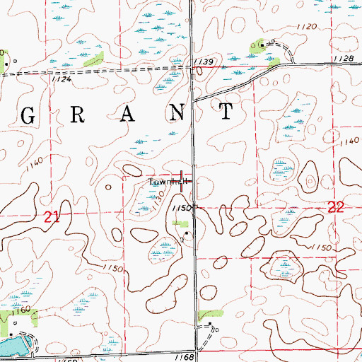 Topographic Map of Grant Town Hall, ND
