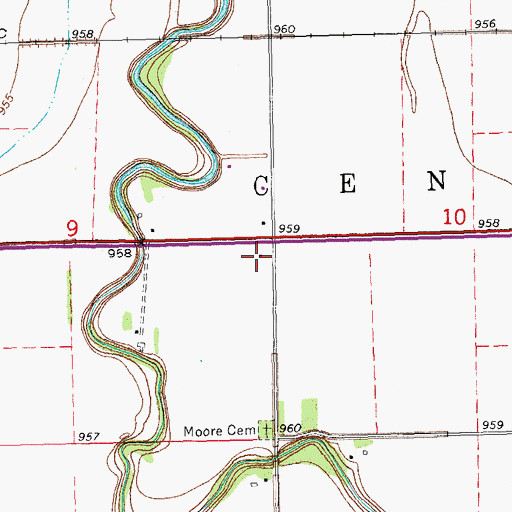 Topographic Map of Center Town Hall, ND