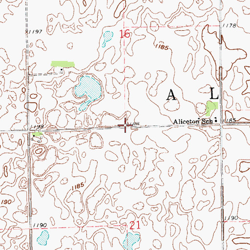 Topographic Map of Aliceton Town Hall, ND
