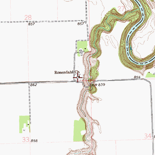 Topographic Map of Rosendahl Cemetery, ND