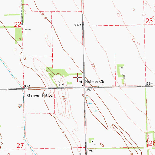Topographic Map of Holmes Methodist Cemetery, ND