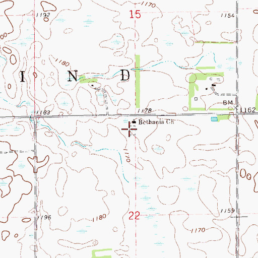 Topographic Map of Bethania Cemetery, ND