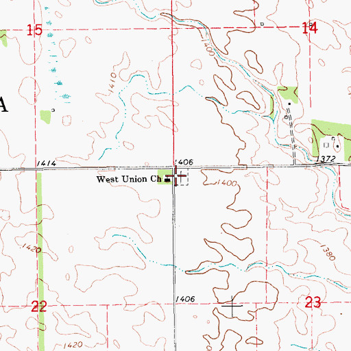 Topographic Map of West Union Cemetery, ND