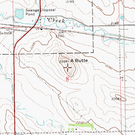 Topographic Map of A Butte, ND