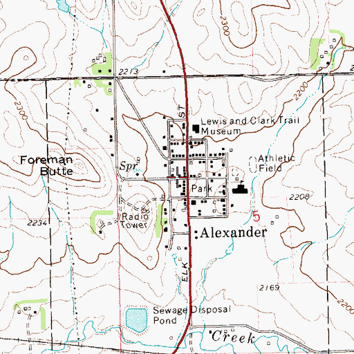 Topographic Map of Alexander, ND