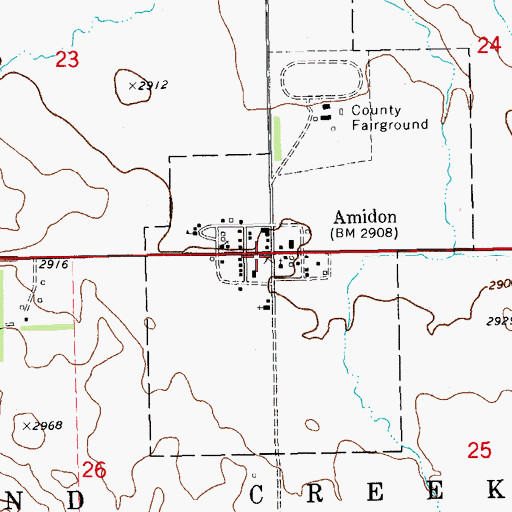 Topographic Map of Amidon, ND