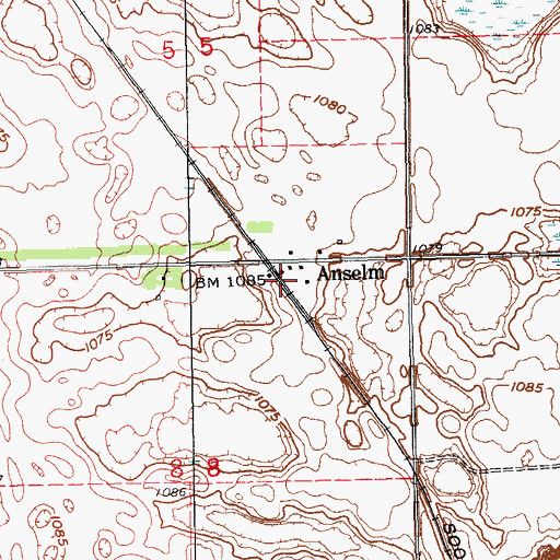 Topographic Map of Anselm, ND