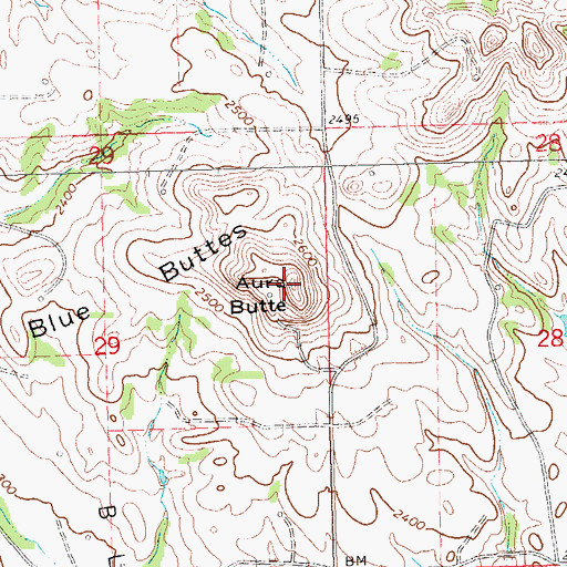 Topographic Map of Aura Butte, ND