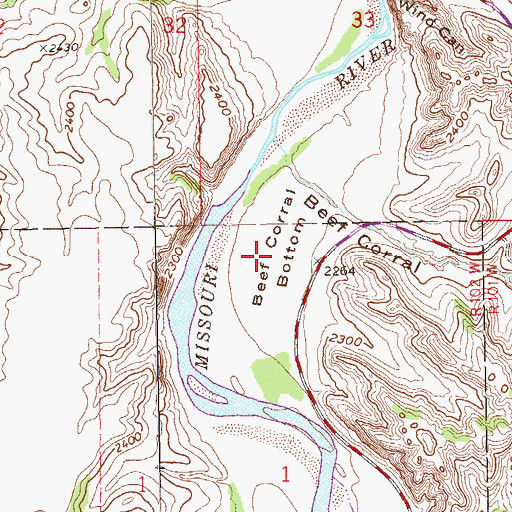 Topographic Map of Beef Corral Bottom, ND
