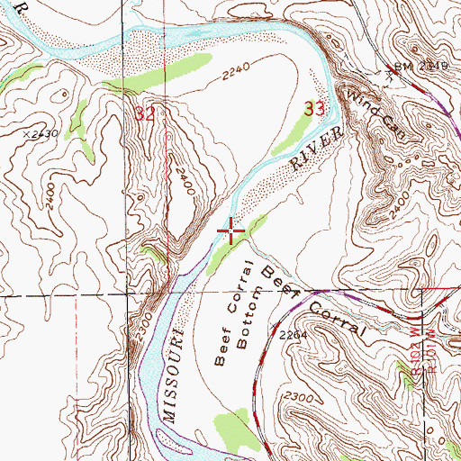 Topographic Map of Beef Corral Wash, ND