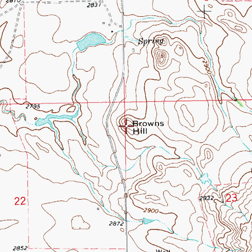 Topographic Map of Browns Hill, ND