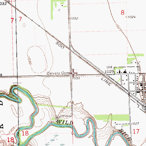 Topographic Map of Calvary Cemetery, ND