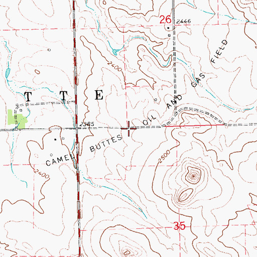 Topographic Map of Camel Buttes Oil and Gas Field, ND