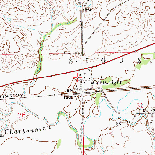 Topographic Map of Cartwright, ND