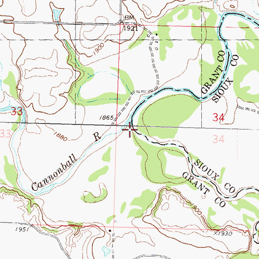 Topographic Map of Cedar Creek, ND